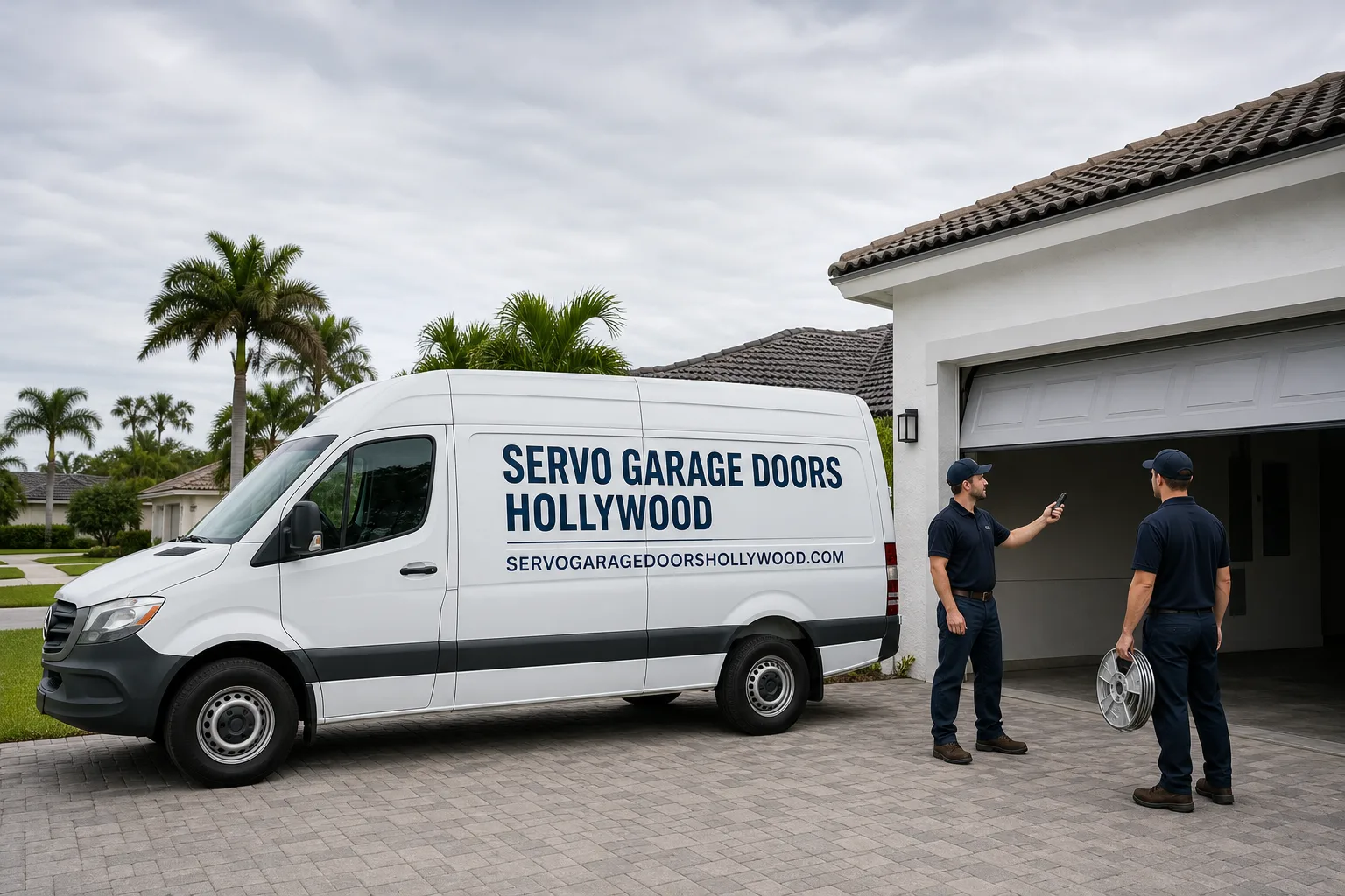 Servo Garage Doors Hollywood garage door service vehicle and crew in Hollywood, FL
